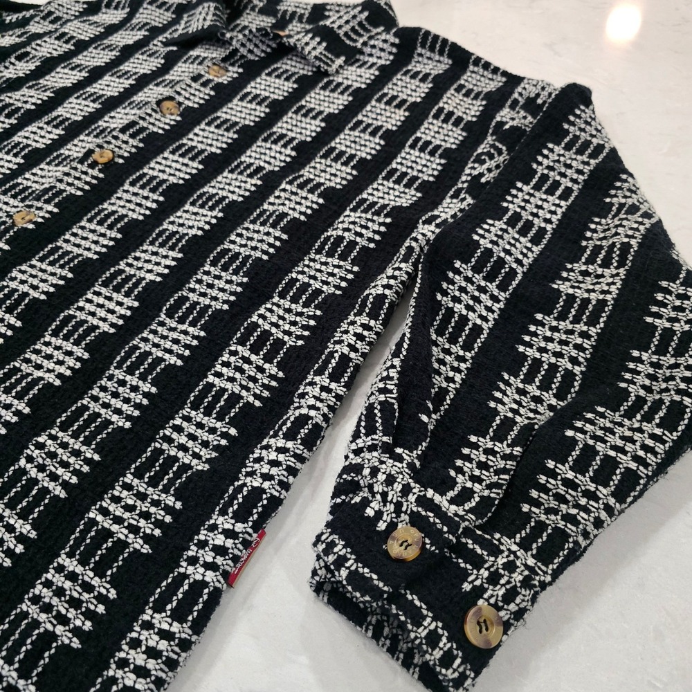 PJ Mark Worker Mens XL Black White Grid Knit Button Down Shirt Jacket Fall 2000